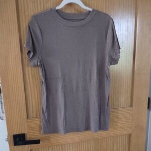 a new day Ribbed Crewneck Tee - Taupe Gray
